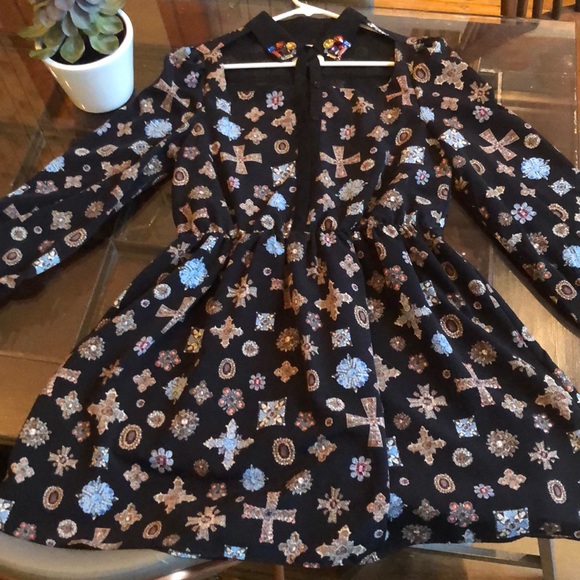 Line and Dot Bedazzled Shirt Dress - Picture 2 of 5